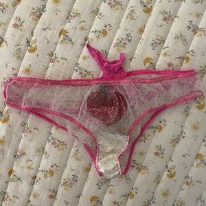 Pink lace panties with rhinestone heart and butt now